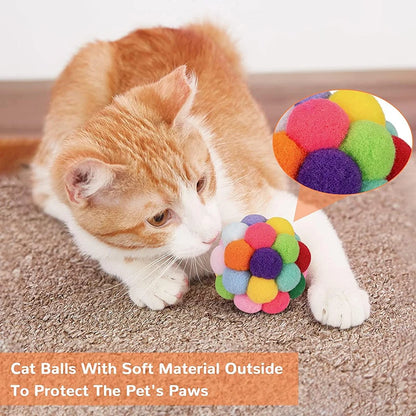 Jouets pour Chats – Balles en Peluche Colorées avec Clochettes (Lot de 1 ou 3)