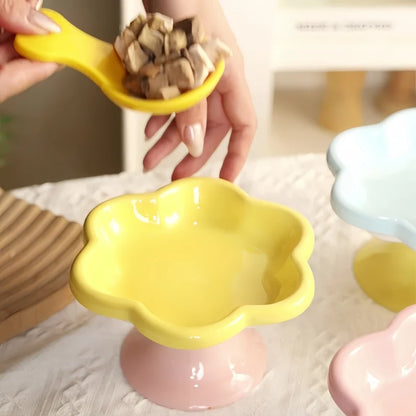 Bol Surélevé en Céramique pour Chats – Design Floral & Ergonomique