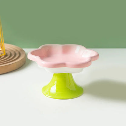 Bol Surélevé en Céramique pour Chats – Design Floral & Ergonomique