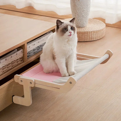 Hamac Suspendu pour Chat en Bois & Toile Coton